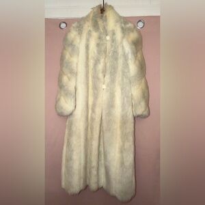 Vintage 60s Faux Fur Coat Long White Gray Union Made USA Glam